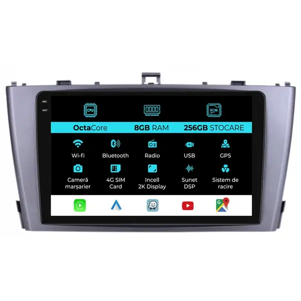 Navigatie Dedicata Toyota Avensis (2008-2015), 2K, 8Gb Ram, 256Gb Stocare, Carplay