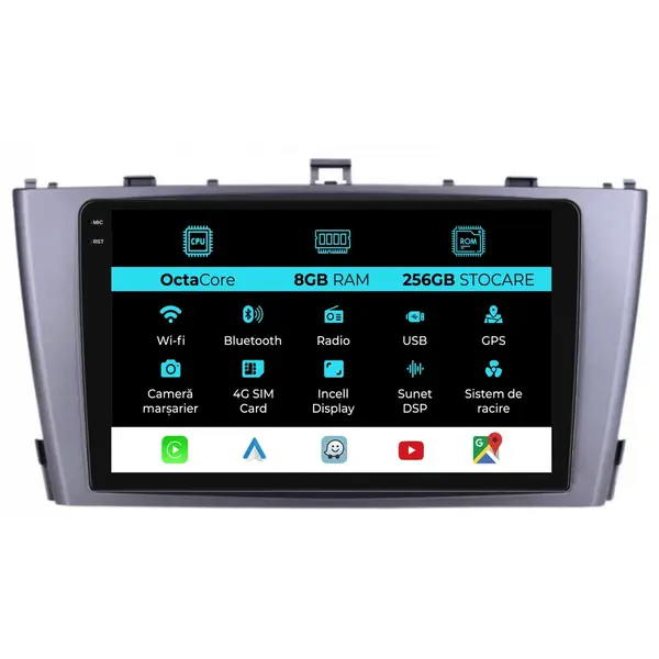 Navigatie Dedicata Toyota Avensis (2008 - 2015), 9 Inch, 8Gb Ram, 256Gb Stocare, Android Auto, Carplay