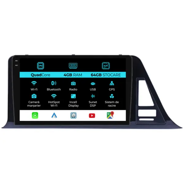 Navigatie Dedicata Toyota CHR (2016-2020),QuadCore, 9Inch, 4Gb Ram, 64Gb Stocare, Carplay