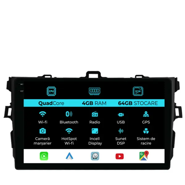Navigatie Dedicata Toyota Corolla (2006-2013),QuadCore, 9Inch, 4Gb Ram, 64Gb Stocare, Carplay