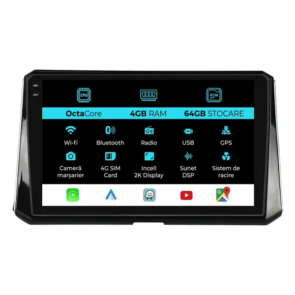 Navigatie Dedicata Toyota Corolla (2013 - 2019), 2K, 4Gb Ram, 64Gb Stocare, Android Auto, Carplay