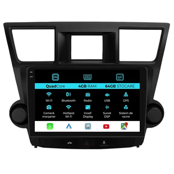 Navigatie Dedicata Toyota Highlander (2008 - 2014), QuadCore, 10 Inch, 4Gb Ram, 64Gb Stocare, Android Auto, Carplay