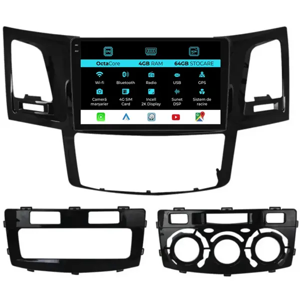 Navigatie Dedicata Toyota Hilux VII (2004-2015), 2K, 4Gb Ram, 64Gb Stocare, Carplay