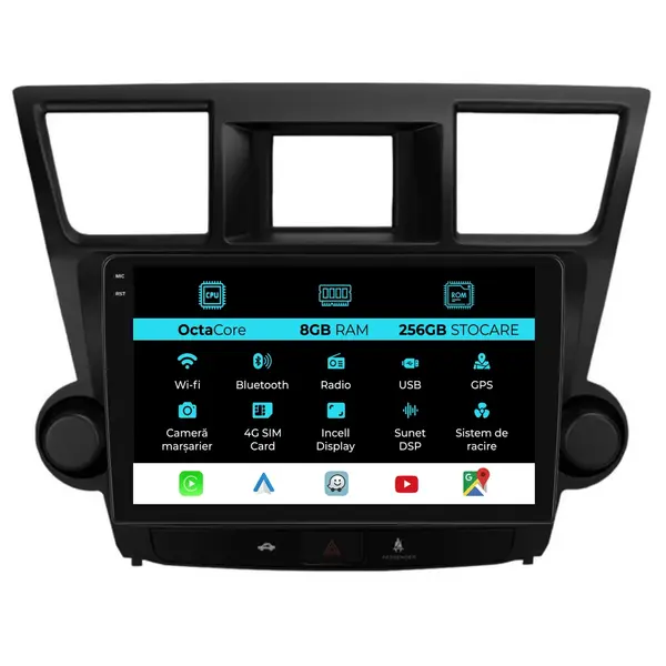 Navigatie Dedicata Toyota Kluger (2008 - 2014), 10 Inch, 8Gb Ram, 256Gb Stocare, Android Auto, Carplay