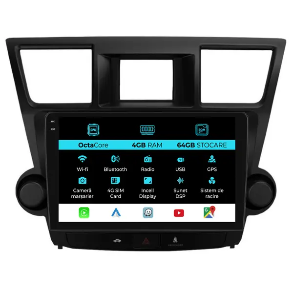 Navigatie Dedicata Toyota Kluger (2008-2014), 10Inch, 4Gb Ram, 64Gb Stocare, Carplay