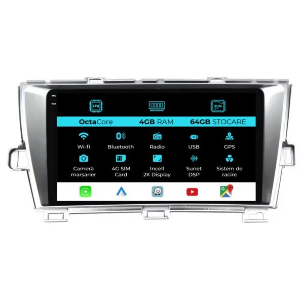 Navigatie Dedicata Toyota Prius W3 (2009-2015), 2K, 4Gb Ram, 64Gb Stocare, Carplay