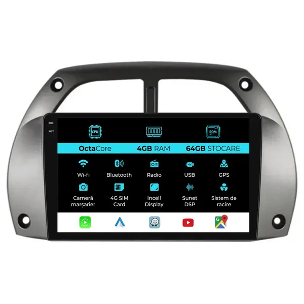Navigatie Dedicata Toyota Rav 4 (2000-2005), 9Inch, 4Gb Ram, 64Gb Stocare, Carplay