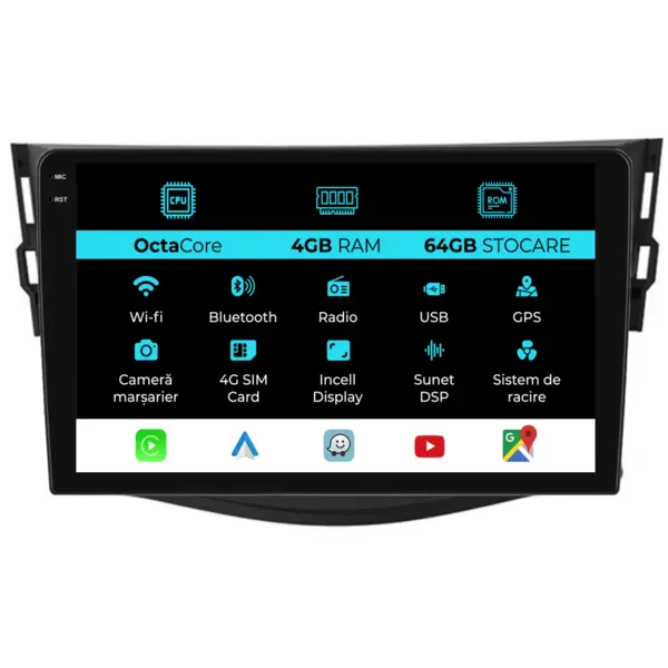 Navigatie Dedicata Toyota Rav 4 (2006 - 2013), 9 Inch, 4Gb Ram, 64Gb Stocare, Android Auto, Carplay