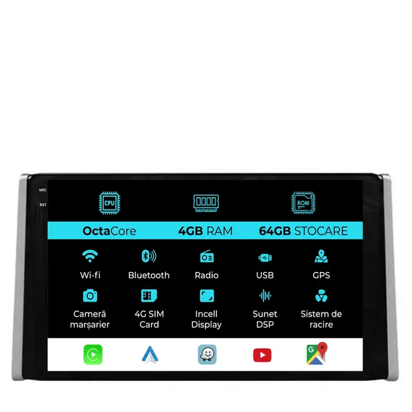 Navigatie Dedicata Toyota Rav4 (2018-2024), 9Inch, 4Gb Ram, 64Gb Stocare, Carplay