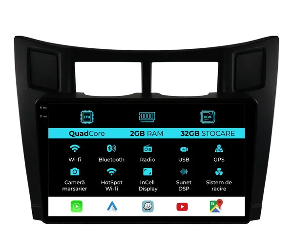 Navigatie Dedicata Toyota Yaris (2005-2011), 9Inch, 2Gb Ram, 32Gb Stocare, Carplay