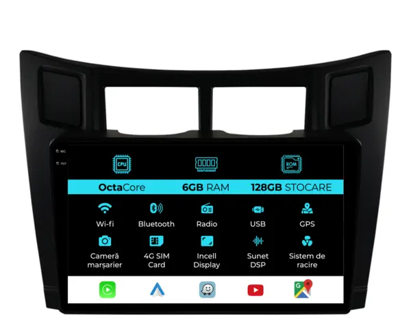 Navigatie Dedicata Toyota Yaris (2005-2011), 9Inch, 6Gb Ram, 128Gb Stocare, Carplay