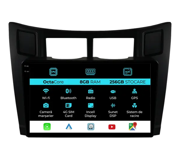 Navigatie Dedicata Toyota Yaris (2005-2011), 9Inch, 8Gb Ram, 256Gb Stocare, Carplay