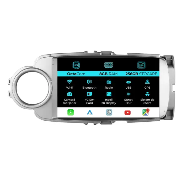 Navigatie Dedicata Toyota Yaris (2011-2018), 2K, 8Gb Ram, 256Gb Stocare, Carplay