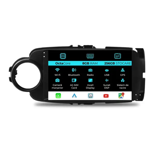 Navigatie Dedicata Toyota Yaris (2011-2018), 9Inch, 8Gb Ram, 256Gb Stocare, Carplay