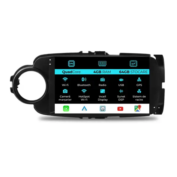 Navigatie Dedicata Toyota Yaris (2011-2018),QuadCore, 9Inch, 4Gb Ram, 64Gb Stocare, Carplay