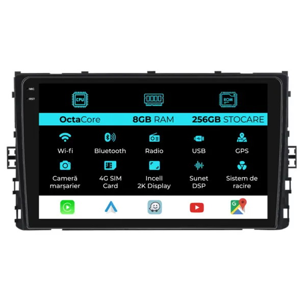 Navigatie Dedicata Volkswagen Amarok (2011 - 2022), 2K, 8Gb Ram, 256Gb Stocare, Android Auto, Carplay