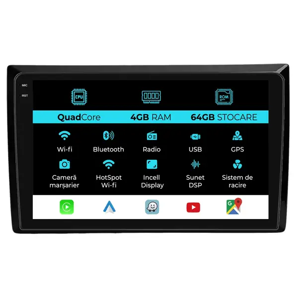 Navigatie Dedicata Volkswagen Beetle (2012-2018),QuadCore, 9Inch, 4Gb Ram, 64Gb stocare, Carplay