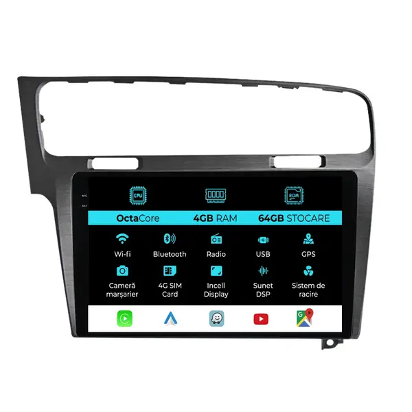 Navigatie Dedicata Volkswagen Golf 7 (2013 - 2020), 10 Inch, 4Gb Ram, 64Gb Stocare, Android Auto, Carplay