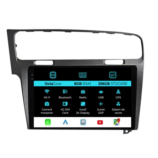 Navigatie Dedicata Volkswagen Golf 7 (2013-2020), 10Inch, 8Gb Ram, 256Gb Stocare, Carplay