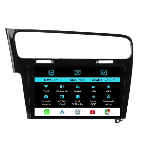 Navigatie Dedicata Volkswagen Golf 7 (2013-2020), 2K, 4Gb Ram, 64Gb Stocare, Carplay
