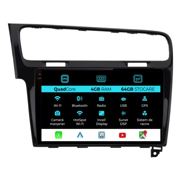 Navigatie Dedicata Volkswagen Golf 7 (2013-2020),QuadCore, 10Inch, 4Gb Ram, 64Gb Stocare, Carplay