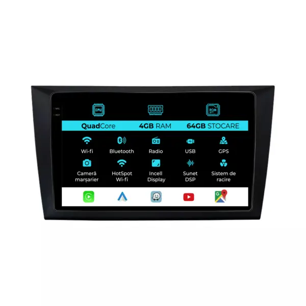 Navigatie Dedicata Volkswagen Golf MK6 (2009-2013),QuadCore, 9Inch, 4Gb Ram, 64Gb Stocare, Carplay