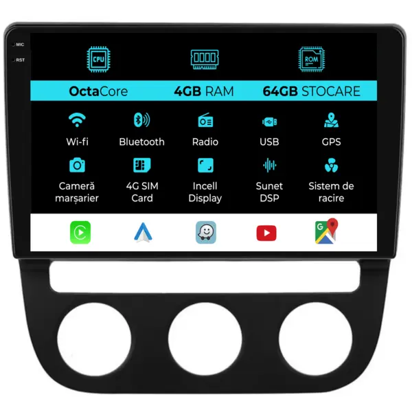Navigatie Dedicata Volkswagen Golf5 Jetta (2004-2009), 10Inch, 4Gb Ram, 64Gb Stocare, Carplay - Clima Automata