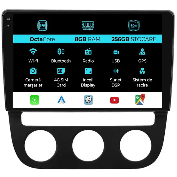 Navigatie Dedicata Volkswagen Jetta (2005 - 2018), 10 Inch, 8Gb Ram, 256Gb Stocare, Android Auto, Carplay