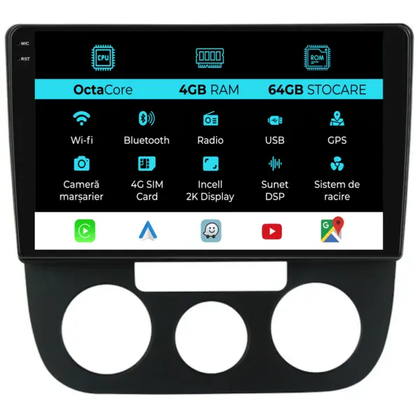 Navigatie Dedicata Volkswagen Jetta (2005 - 2018), 2K, 4Gb Ram, 64Gb Stocare, Android Auto, Carplay