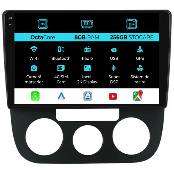 Navigatie Dedicata Volkswagen Jetta (2005 - 2018), 2K, 8Gb Ram, 256Gb Stocare, Android Auto, Carplay