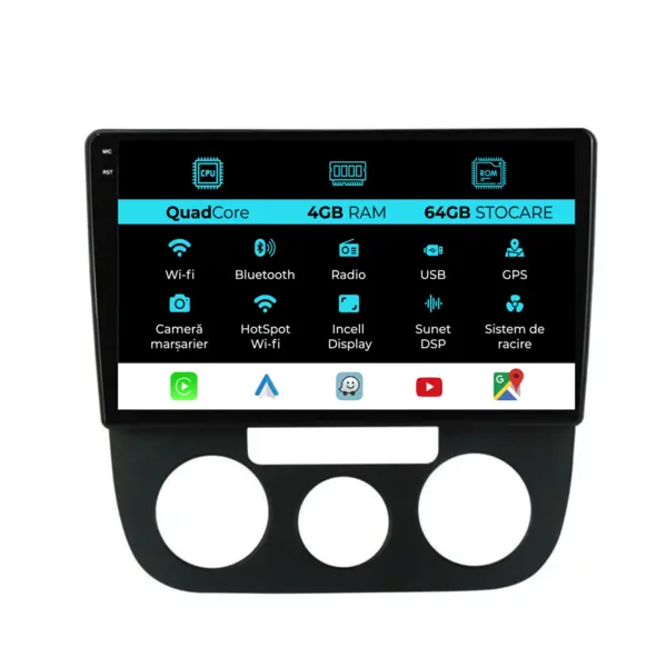 Navigatie Dedicata Volkswagen Jetta (2005 - 2018), QuadCore, 10 Inch, 4Gb Ram, 64Gb Stocare, Android Auto, Carplay