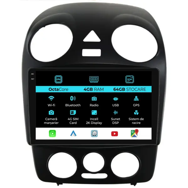 Navigatie Dedicata Volkswagen New Beetle (2004-2011), 2K, 4Gb Ram, 64Gb Stocare, Carplay