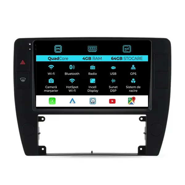 Navigatie Dedicata Volkswagen Passat B5 (2000-2005),QuadCore, 9Inch, 4Gb Ram, 64Gb Stocare, Carplay