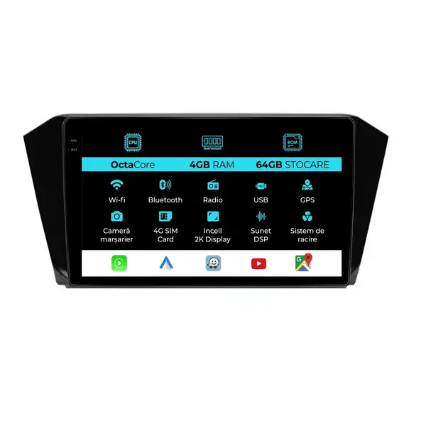 Navigatie Dedicata Volkswagen Passat B8 (2015-2022), 2K, 4Gb Ram, 64Gb Stocare, Carplay
