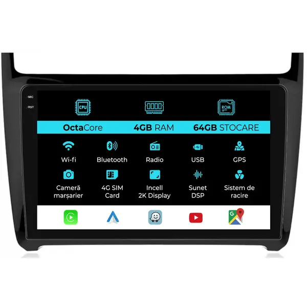 Navigatie Dedicata Volkswagen Polo (2004 - 2011), 2K, 4Gb Ram, 64Gb Stocare, Android Auto, Carplay