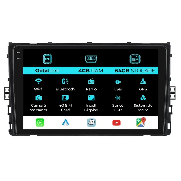 Navigatie Dedicata Volkswagen T-Cross 2018+, 9 Inch, 4Gb Ram, 64Gb Stocare, Android Auto, Carplay
