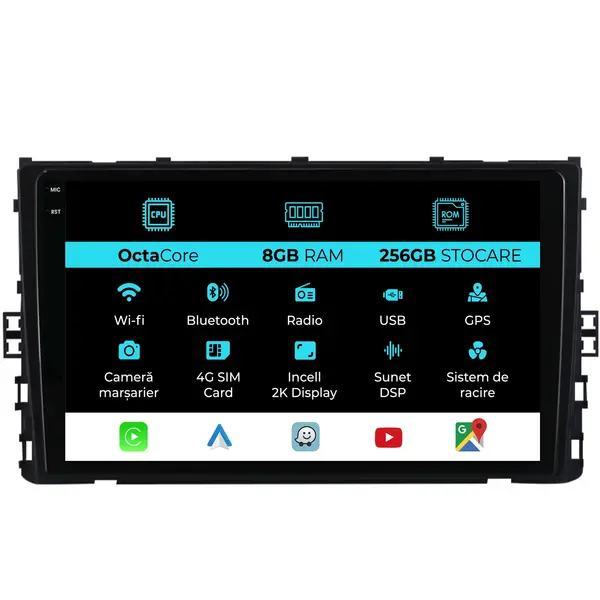 Navigatie Dedicata Volkswagen T-Roc (2017-2025), 2K, 8Gb Ram, 256Gb Stocare, Carplay