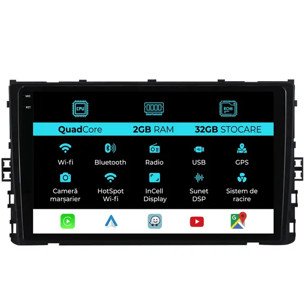Navigatie Dedicata Volkswagen T-Roc (2017-2025), 9Inch, 2Gb Ram, 32Gb Stocare, Carplay
