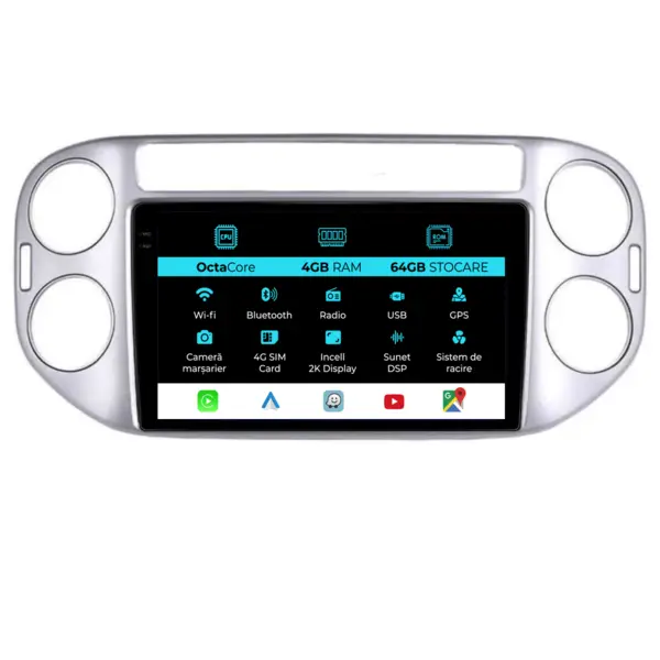 Navigatie Dedicata Volkswagen Tiguan (2006-2016), 2K, 4Gb Ram, 64Gb Stocare, Carplay