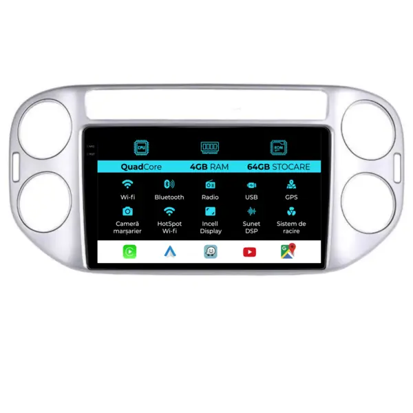 Navigatie Dedicata Volkswagen Tiguan (2006-2016),QuadCore, 9Inch, 4Gb Ram, 64Gb Stocare, Carplay