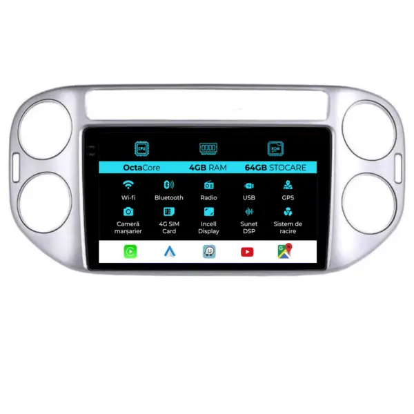 Navigatie Dedicata Volkswagen Tiguan (2007 - 2015), 9 Inch, 4Gb Ram, 64Gb Stocare, Android Auto, Carplay