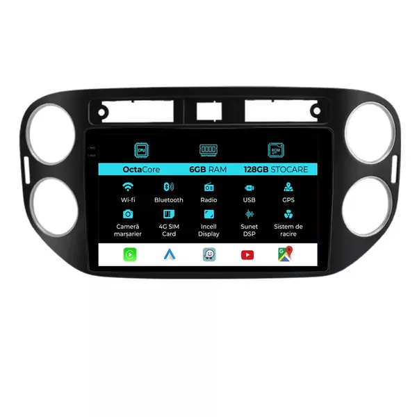 Navigatie Dedicata Volkswagen Tiguan (2007 - 2015), 9 Inch, 6Gb Ram, 128Gb Stocare, Android Auto, Carplay
