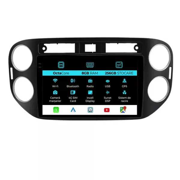 Navigatie Dedicata Volkswagen Tiguan (2007 - 2015), 9 Inch, 8Gb Ram, 256Gb Stocare, Android Auto, Carplay