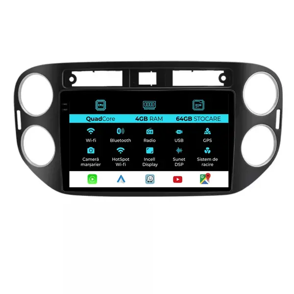 Navigatie Dedicata Volkswagen Tiguan (2007 - 2015), QuadCore, 9 Inch, 4Gb Ram, 64Gb Stocare, Android Auto, Carplay