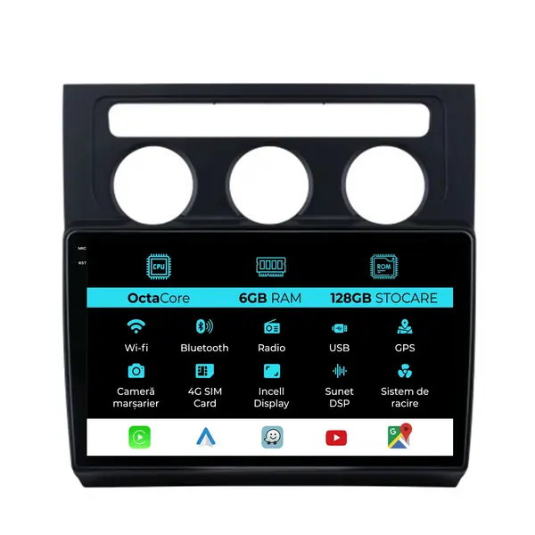 Navigatie Dedicata Volkswagen Touran (2003 - 2014), 10 Inch, 6Gb Ram, 128Gb Stocare, Android Auto, Carplay