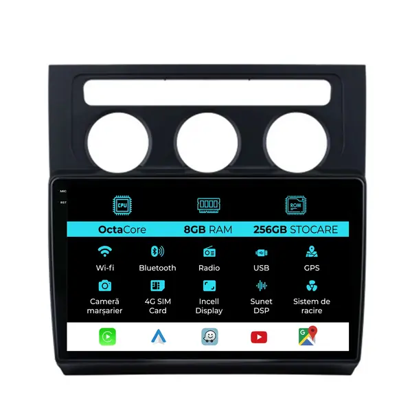 Navigatie Dedicata Volkswagen Touran (2003 - 2014), 10 Inch, 8Gb Ram, 256Gb Stocare, Android Auto, Carplay