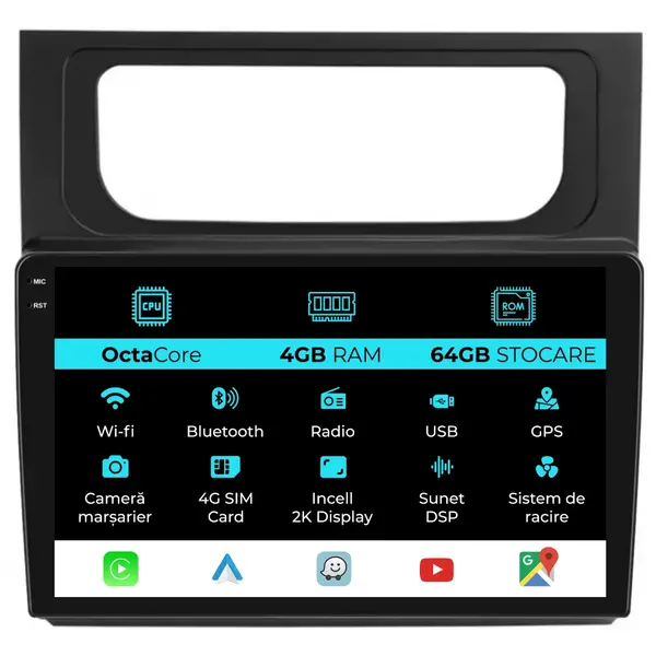 Navigatie Dedicata Volkswagen Touran (2003 - 2014), 2K, 4Gb Ram, 64Gb Stocare, Android Auto, Carplay
