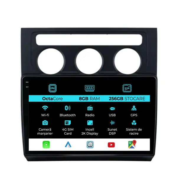 Navigatie Dedicata Volkswagen Touran (2003 - 2014), 2K, 8Gb Ram, 256Gb Stocare, Android Auto, Carplay