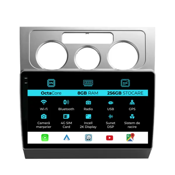 Navigatie Dedicata Volkswagen Touran (2003 - 2014), 2K, 8Gb Ram, 256Gb Stocare, Android Auto, Carplay