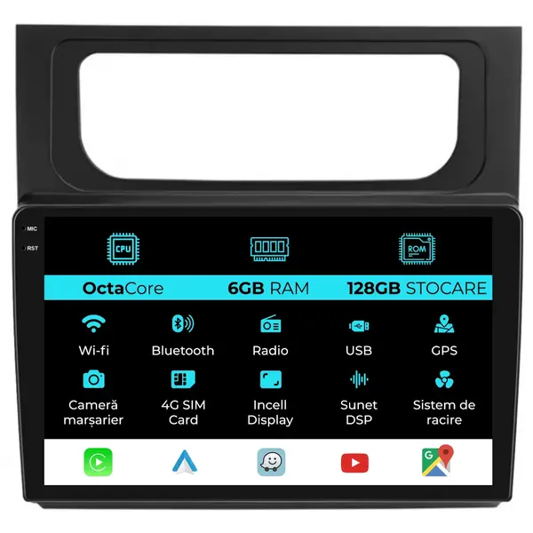 Navigatie Dedicata Volkswagen Touran (2010-2015), 10Inch, 6Gb Ram, 128Gb Stocare, Carplay